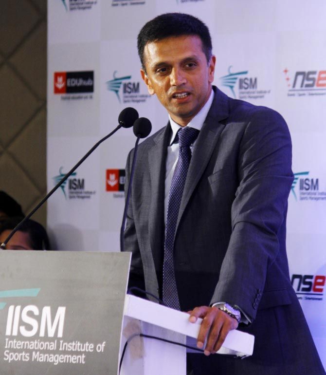 Former India captain Rahul Dravid speaks at the fifth Convocation Ceremony of the International Institute of Sports Management in 2015