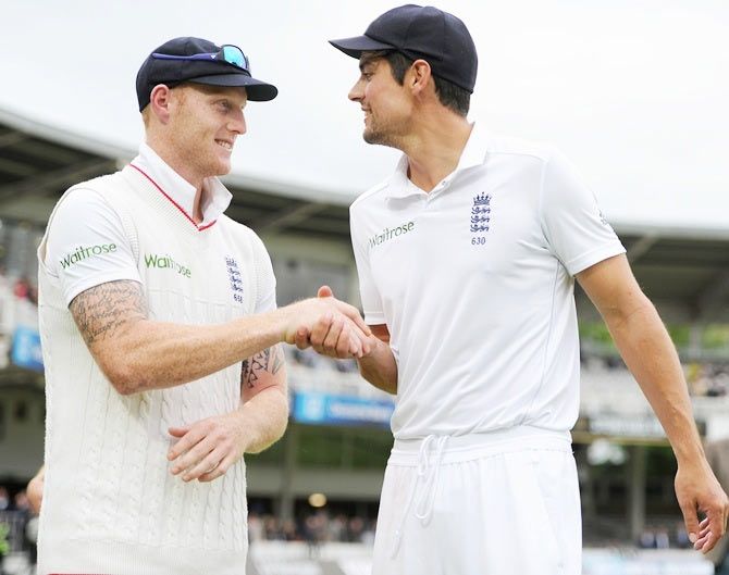 England captain Alastair Cook congratulates Ben Stokes