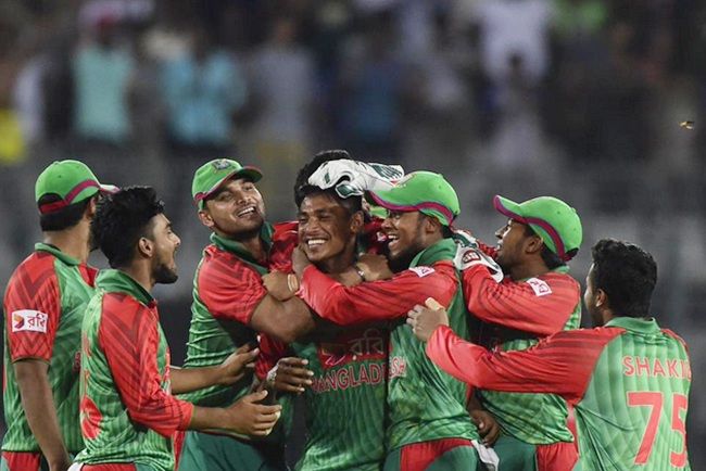 Bangladesh players are ecstatic after their victory in the second ODI against India