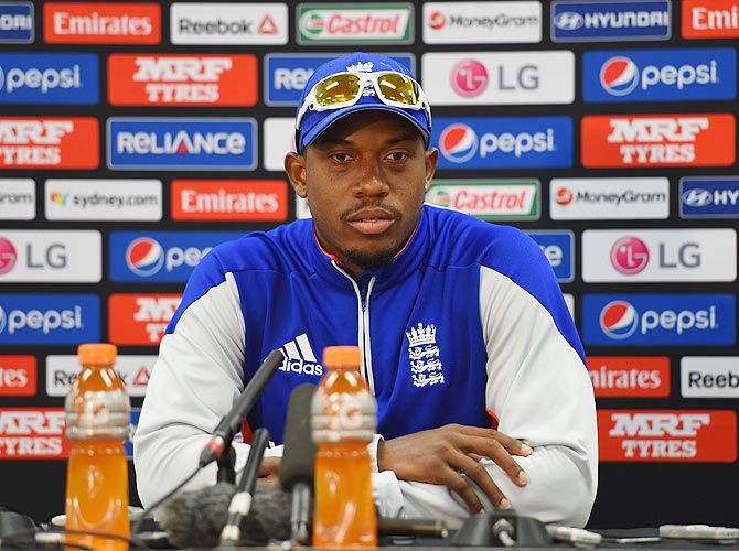 England's Chris Jordan talks to the media during a press conference at the Sydney Cricket Ground on Wednesday