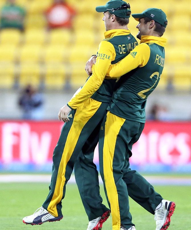 South Africa's Rilee Rossouw, right, and captain AB de Villiers 