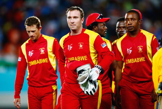 Brendan Taylor of Zimbabwe leads the team off the field at the end of the game against India