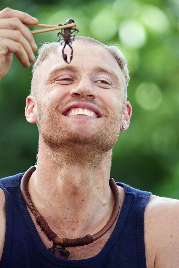 Andrew Freddie Flintoff gets set to devour a scorpion during an episode on the show I Am A Celebrity