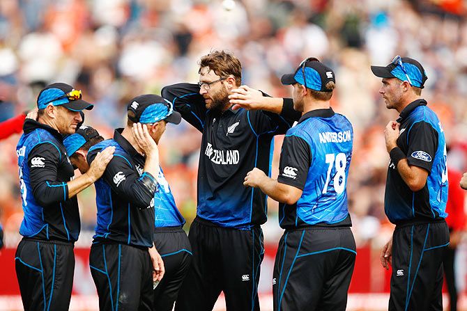 New Zealand's  Nathan McCullum, Brendon McCullum and Daniel Vettori 