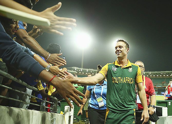 AB de Villiers of South Africa leaves the ground after their win over Sri Lanka
