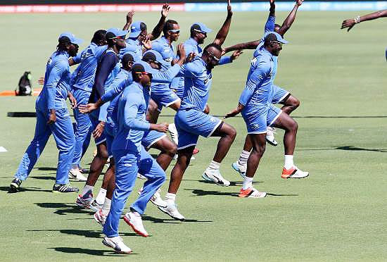 West Indies players during the practice session 