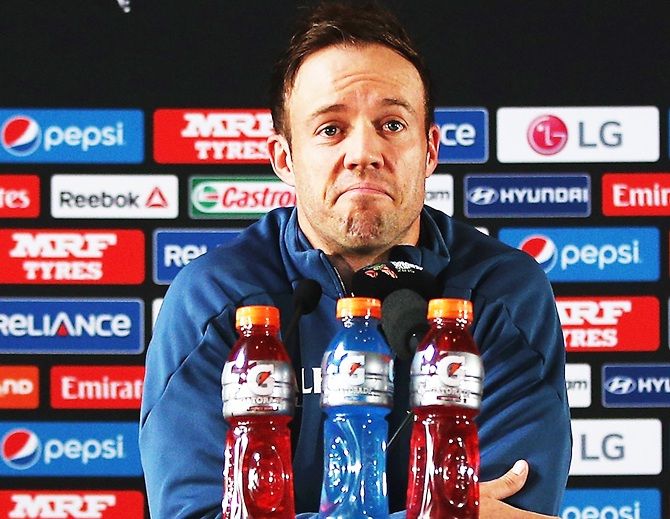 AB de Villiers of South Africa talks to the media