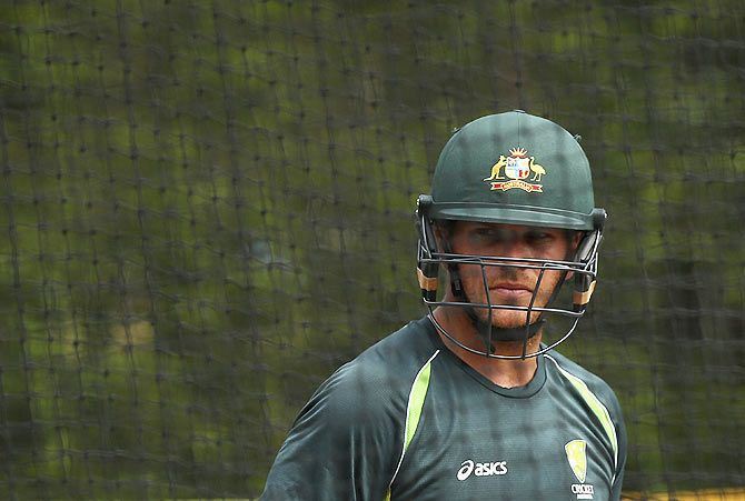 Australia's Aaron Finch bats during a nets session at Sydney Cricket Ground on Tuesday