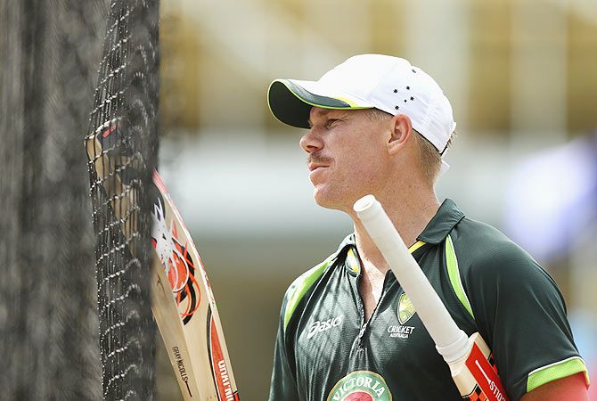 Australia's David Warner during nets session