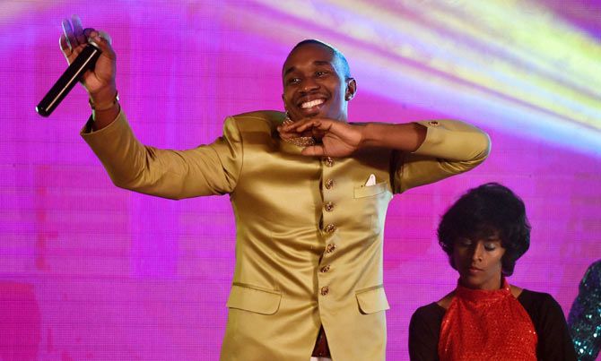 West Indies all-rounder Dwayne Bravo dancing during the launch of his single ‘Chalo Chalo, at an event in Chennai on Sunday