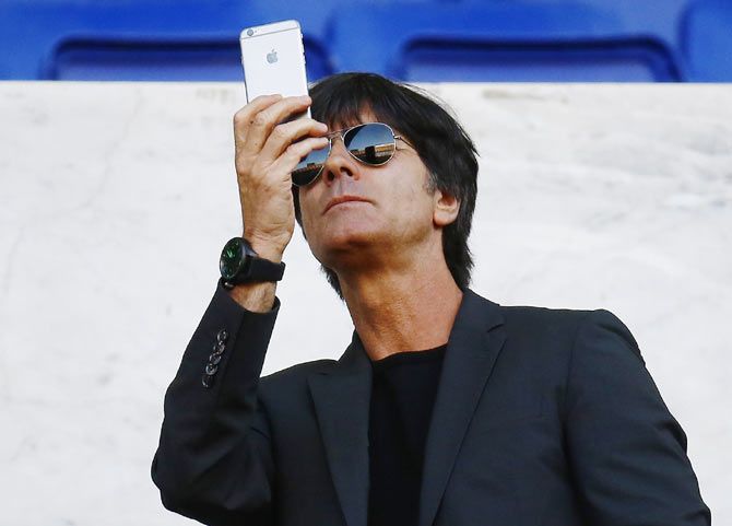 Germany coach Joachim Low in the stands before the game