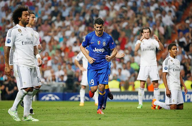Juventus' Alvaro Morata celebrates scoring against Real Madrid