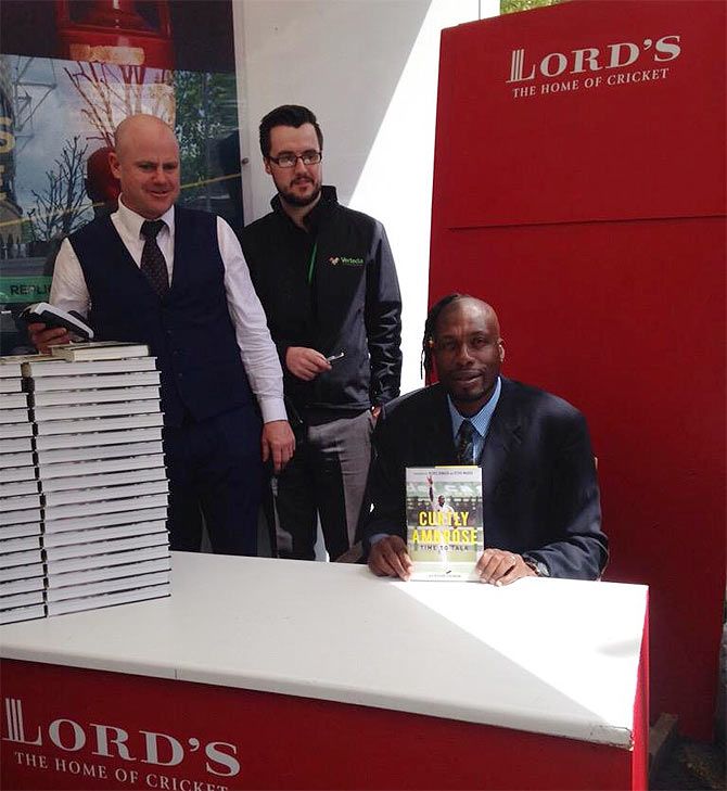 West Indies bowling great Curtly Ambrose at the launch of his autobiography at the Lord's cricket ground on Thursday.