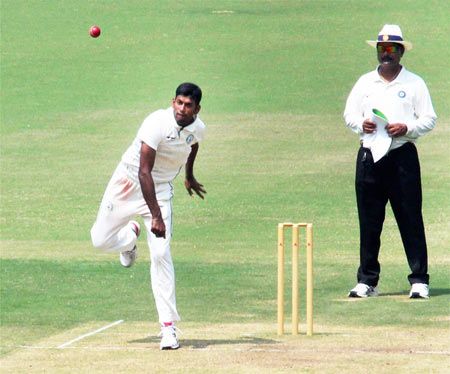 Vidarbha's Akshay Wakhare in action during a Ranji Trophy match against Maharashtra at Vidarbha Cricket Association (VCA) Stadium in Nagpur on Monday