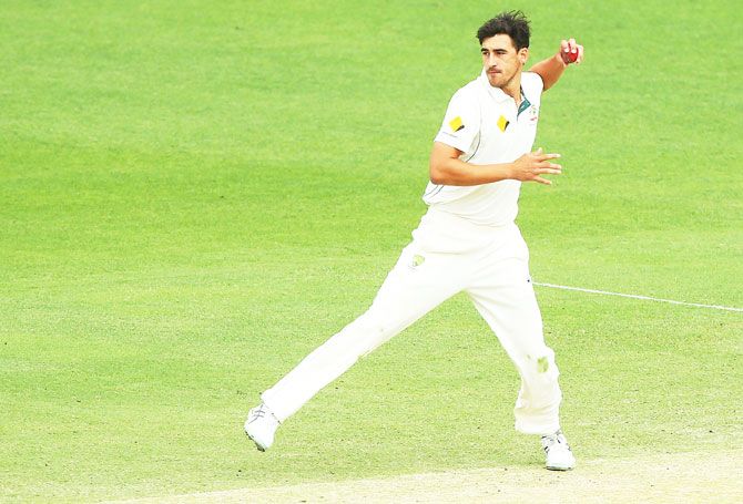 Australia's Mitchell Starc throws the ball during day five of the first Test against New Zealand at The Gabba in Brisbane on Monday