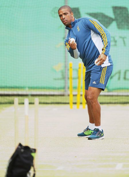South Africa's Vernon Philander looks on during a training session
