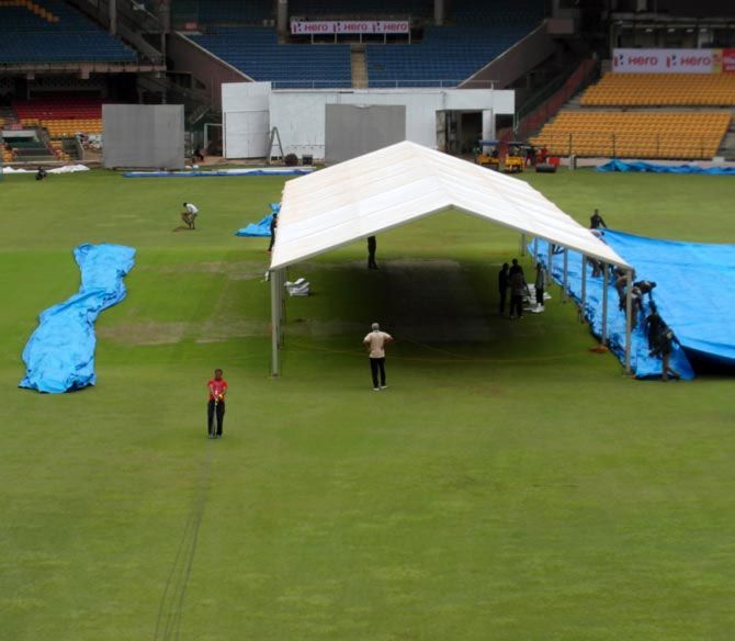 The pitch is protected by a tent 