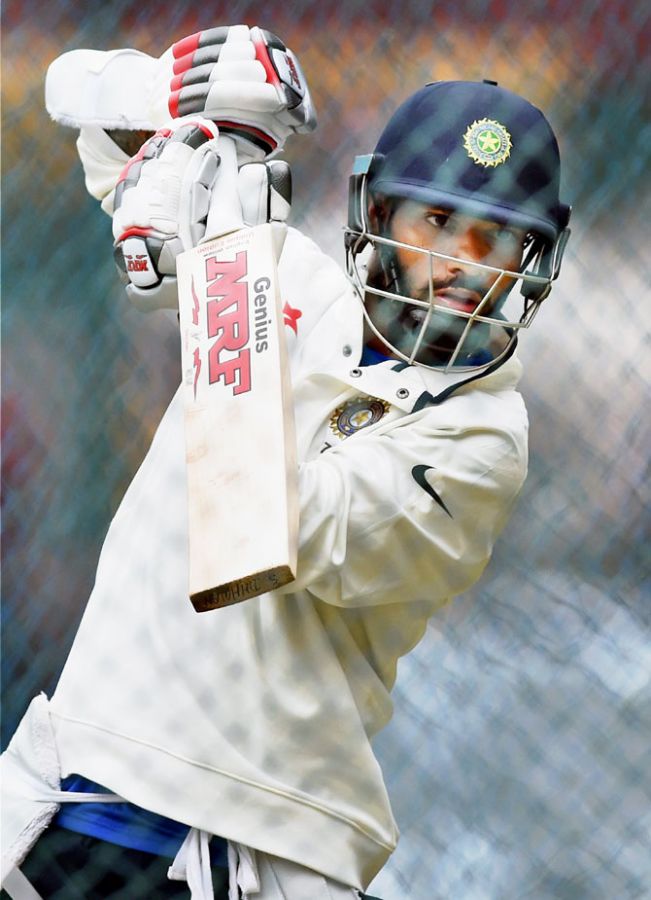 India's Shikhar Dhawan bats in the nets