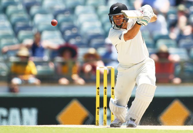 Ross Taylor of New Zealand plays a short down the ground enroute his record 290 runs on Monday