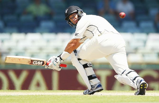 New Zealand's Ross Taylor plays a sweep shot