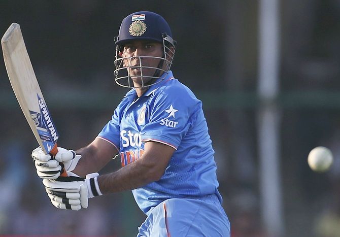 India's captain Mahendra Singh Dhoni plays a shot
