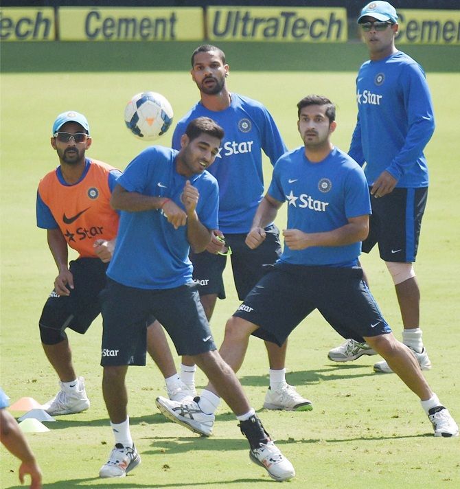 Indian cricketers during a practice session 