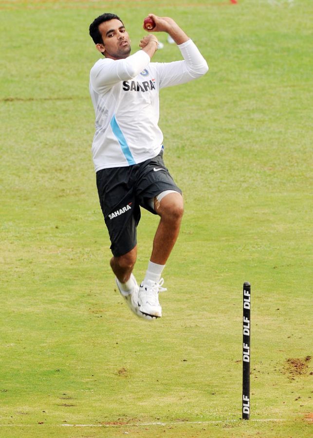 Zaheer Khan of India bowls