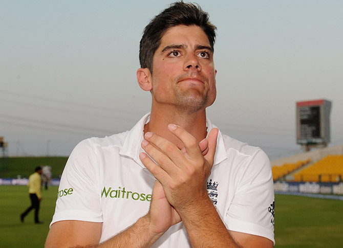England captain Alastair Cook appauds the crowd 