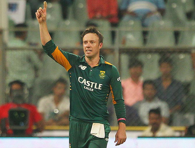 AB de Villiers, captain of South Africa, celebrates the win 