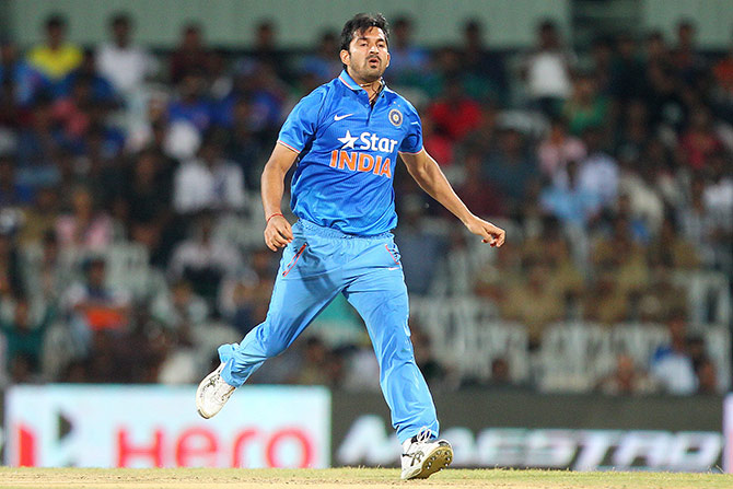 India's Mohit Sharma reacts after a delivery in the match against South Africa 