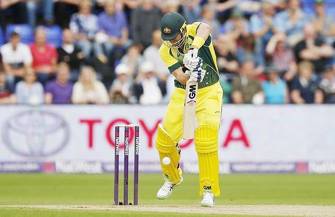 Australia's Shane Watson is bowled out during the T20 match against England in Cardiff on Monday