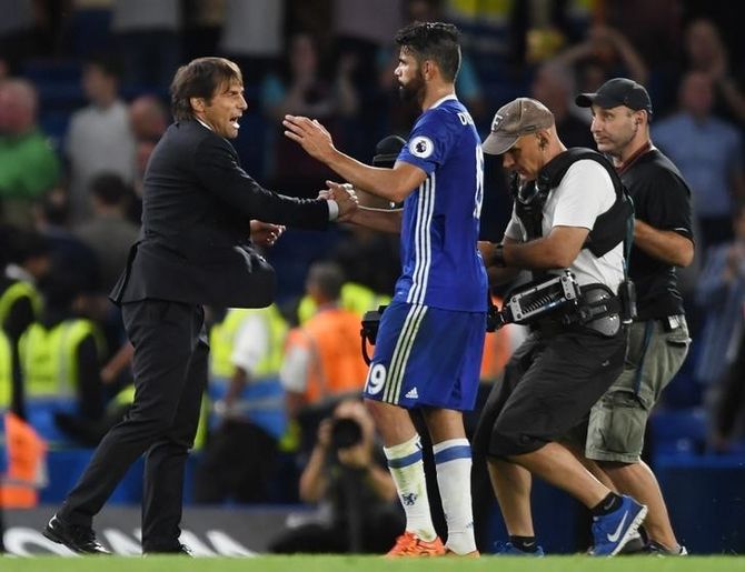 Chelsea manager Antonio Conte and Diego Costa