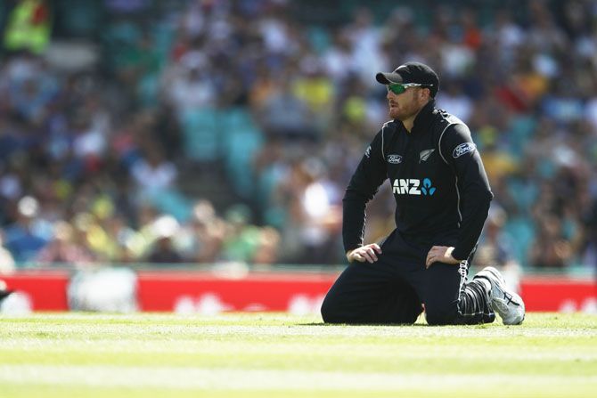 New Zealand's Martin Guptill shows his frustration after a near chance goes abegging in the field during the first One Day International at Sydney Cricket Ground on Sunday