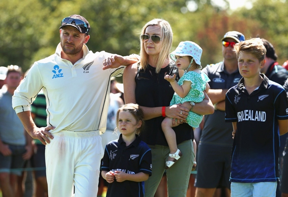 Brendon McCullum of New Zealand and his family look on 