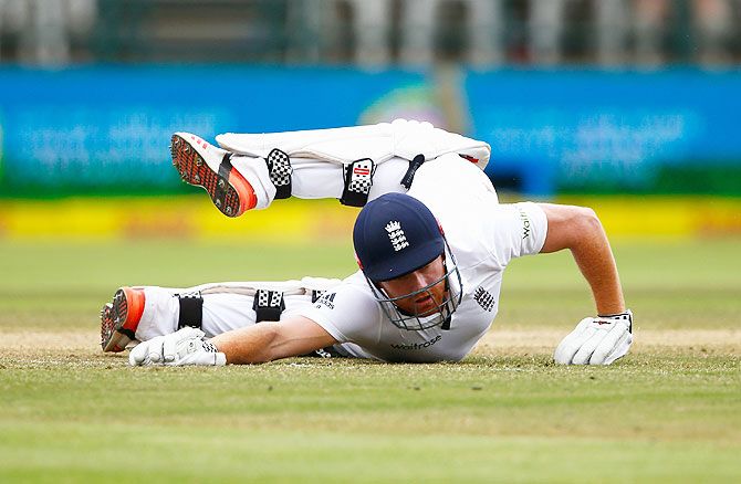 England's Jonny Bairstow makes his ground without his bat on Day 5 of the 2nd Test against South Africa at Newlands Stadium in Cape Town on Wednesday