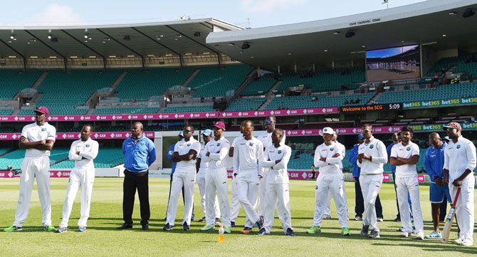 A dejected Windies squad after the match