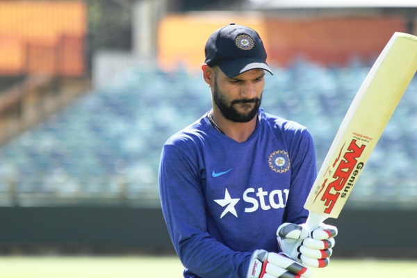India's Shikhar Dhawan during a training session 