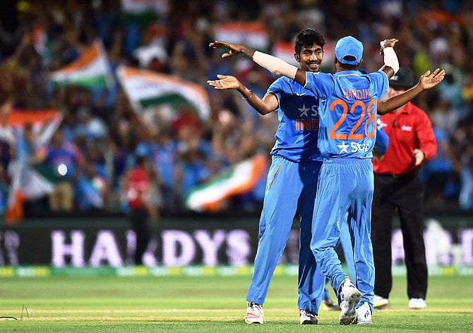 Jasprit Bumrah celebrates after the fall of a wicket
