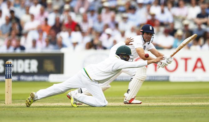 England's opener Alastair Cook plays on the leg side