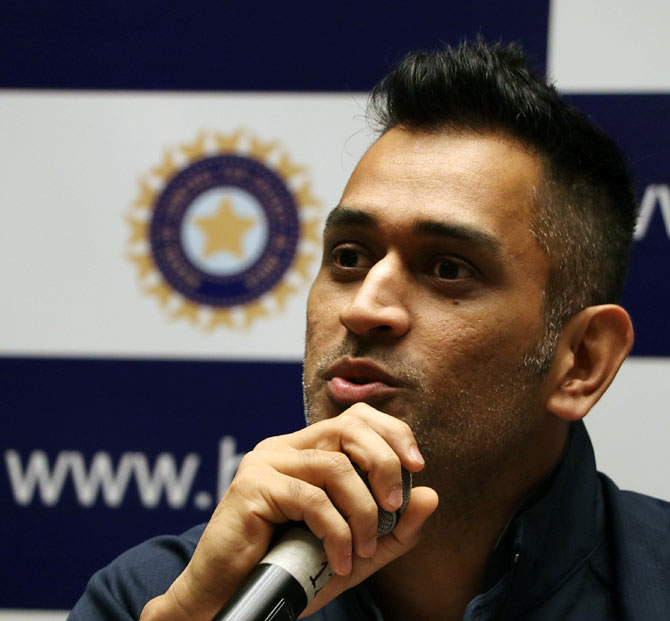 Mahendra Singh Dhoni addresses the media prior to the team's departure for Zimbabwe in Mumbai on Tuesday.