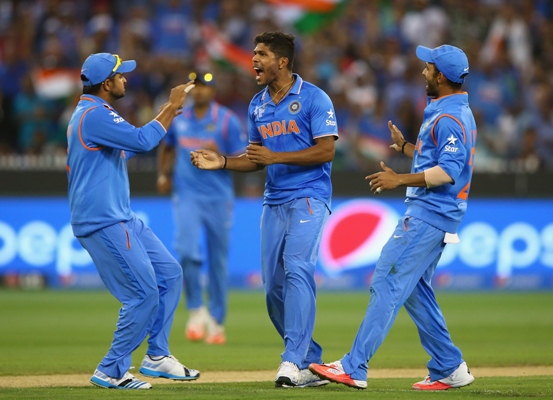  Umesh Yadav of India celebrates after taking a wicket 