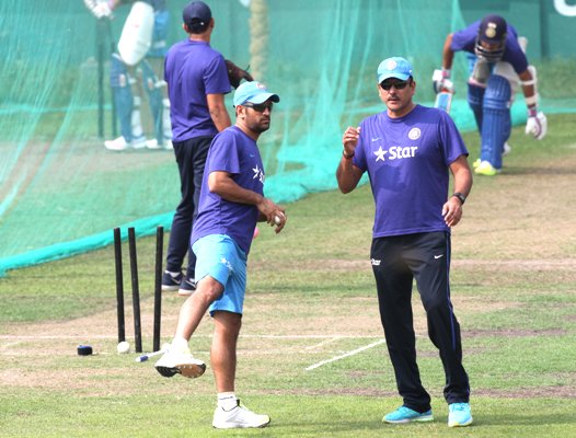 India's limited-overs captain MS Dhoni and team director Ravi Shastri 