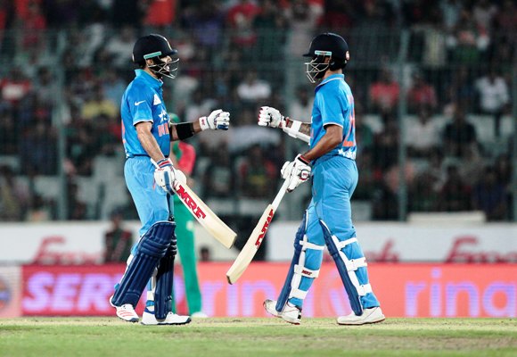 Indian duo of Shikhar Dhawan and Virat Kohli during the Asia Cup 