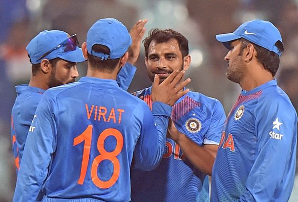 India's Mohammed Shami celebrates a wicket