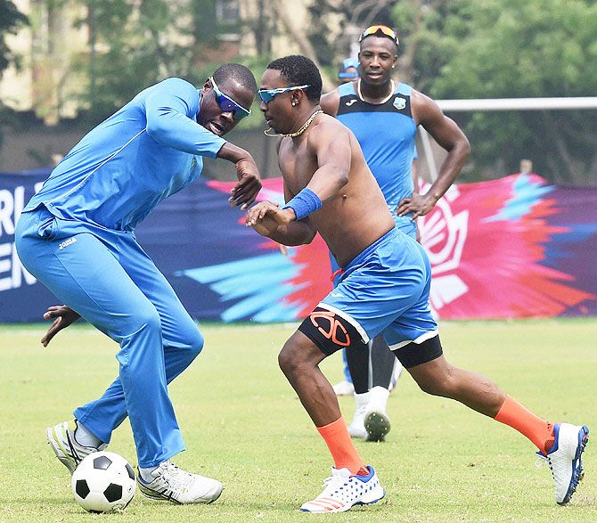 West Indies cricketers during a practice session in Kolkata on Saturday
