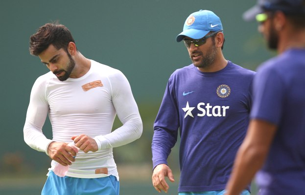 India's Virat Kohli and MS Dhoni during a practice session 
