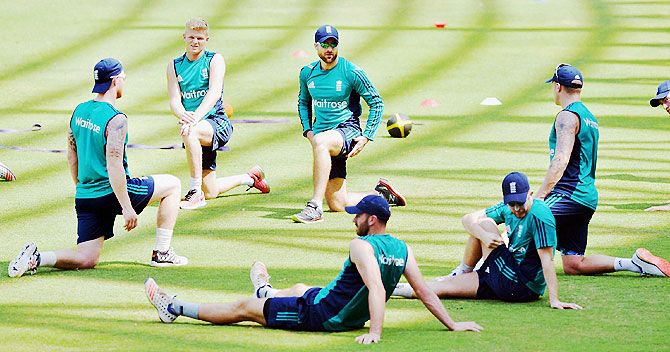 England players during a practice session at Wankhede Stadium in Mumbai on Tuesday