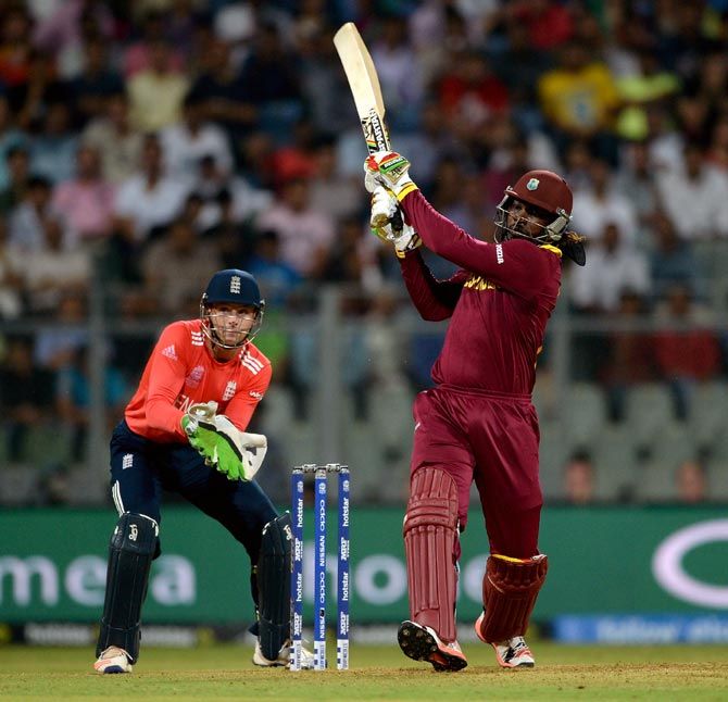 Chris Gayle during his amazing knock against England on Wednesday