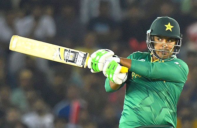Pakistan's Sharjeel Khan plays a pull shot