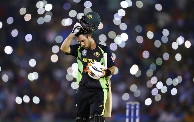Glenn Maxwell of Australia looks dejected after being dismissed by Jasprit Bumrah of India
